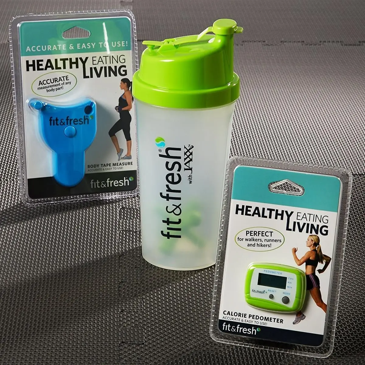 Medport Jaxx Fitness Value Set with 20 oz Sports Water Bottle, Patented Jaxx' Agitator, Digital Pedometer, Clips to Waistband for Sports Drinks, Shaker, Unisex Adults, Walking, Spot Clean