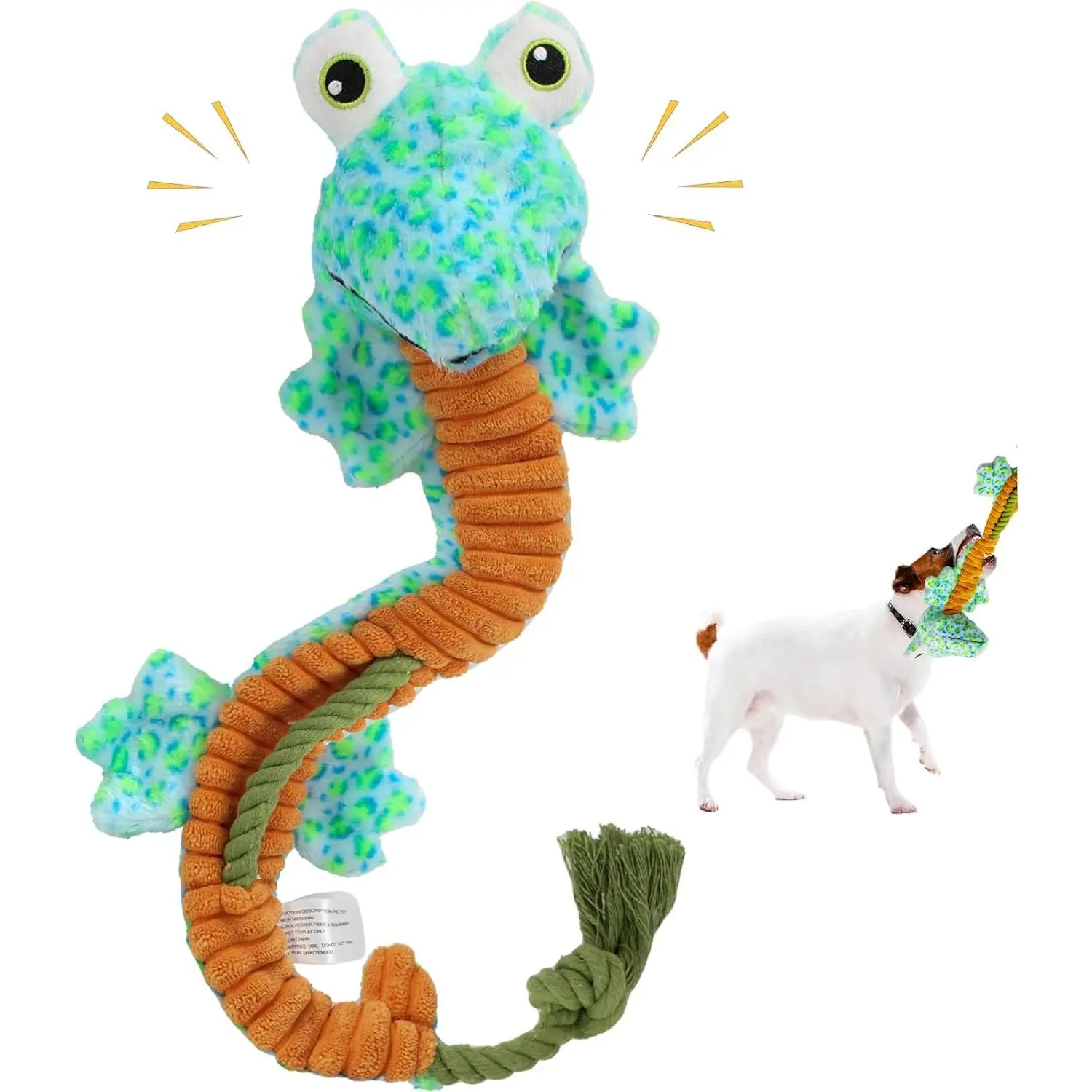 Crinkle Dog Toys Squeaky Plush No Stuffing Cute Puppy Stuffless Tough Rop Pull , Fun Dog Stuffed Animals Durable  Set for Small Medium Large Pup (Large, Lizard)