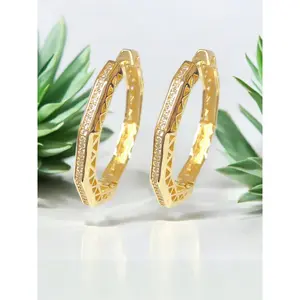 18K Gold Filled CZ  Diagonal Hoop Earrings