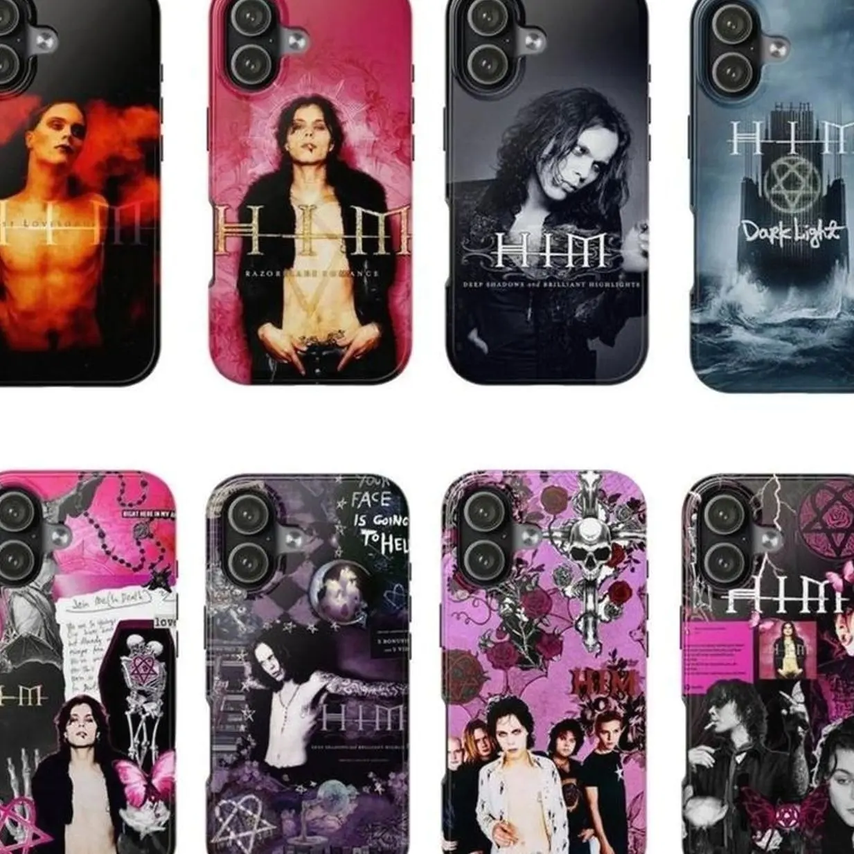 HIM Albums Phone Case, Metal Band Merch, Pop Hooks, Razorblade Romance, Love Mental, Dark Light, Compatible with iPhone X, 11, 12, 13, 14, 15, 16, 17 & more