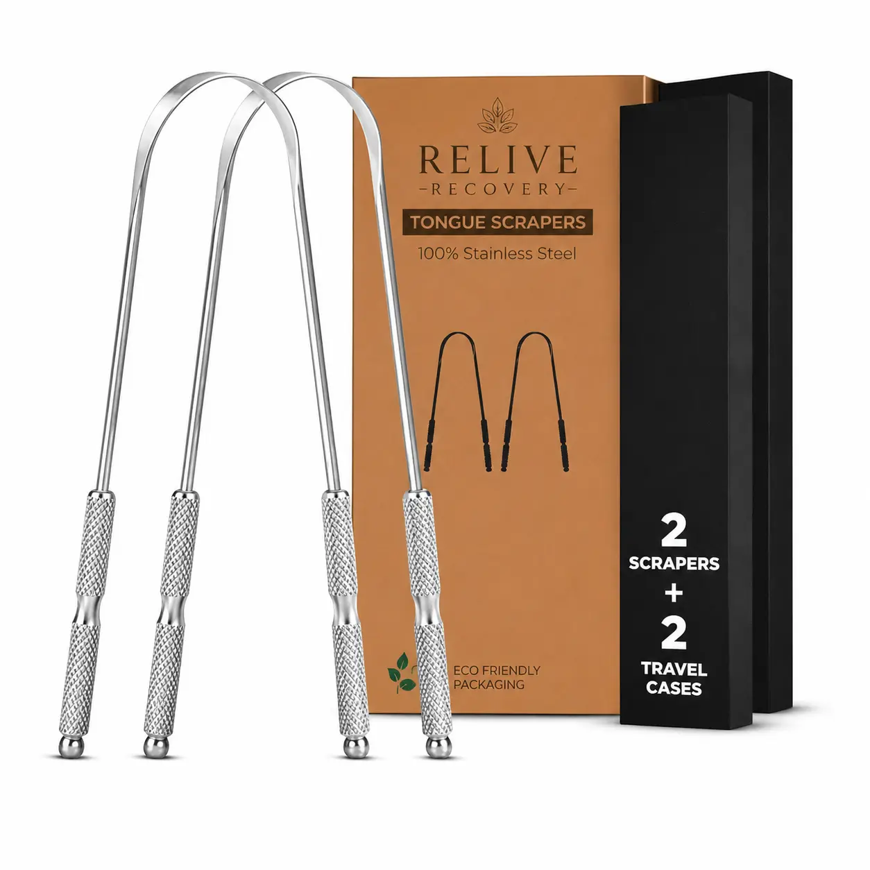 Tongue Scraper 2 Pack for Adults, Stainless Steel Tongue Cleaner to Reduce Bad Breath, Oral Hygiene Tool for Men and Women, Metal Tongue Scraper