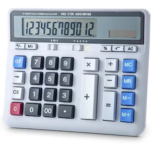 Desktop Calculator 12 Digits  LCD Display, Dual Solar Power and , Mechanical Calculator with Big Buttons,  Include, Basic Financial Calculator for Office  School