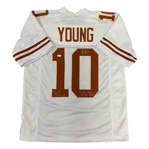 Vince Young Signed Texas Longhorns White Custom 10 Jersey w/ Multi Stat Insc-JSA