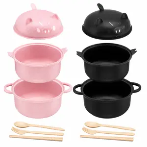 Microwave Ramen Bowl MIUVA 45 oz Kawaii Pig Noodle Cooker Bowl with Lid Strainer Spoon Fork Chopsticks for Dorm Room Office Home