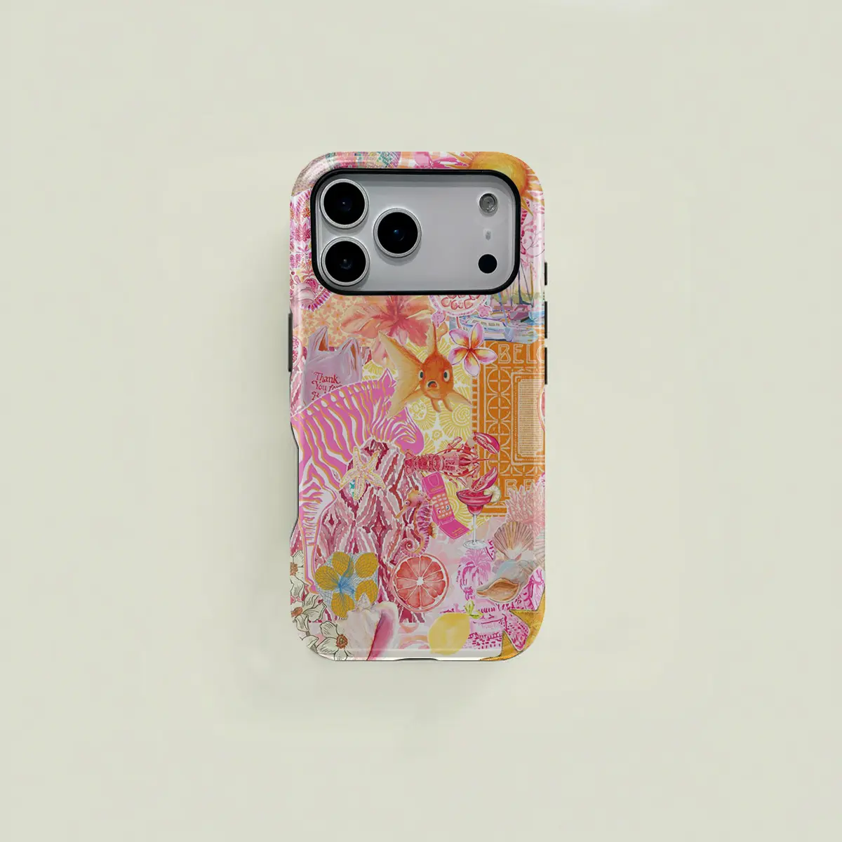 A tropical ocean-themed heart-shaped dual-layer protective case, sturdy and durable, suitable for iPhone 17/16/15/14/13/12/11 Pro Max/Plus/Pro and Samsung Galaxy S25/S24/S23 Ultra series. A simple and stylish phone case.