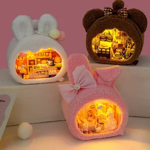 「Plush Family Haven」DIY Miniature House Kit - Creative New Year Birthday Gift for Girls dollhouse pink model