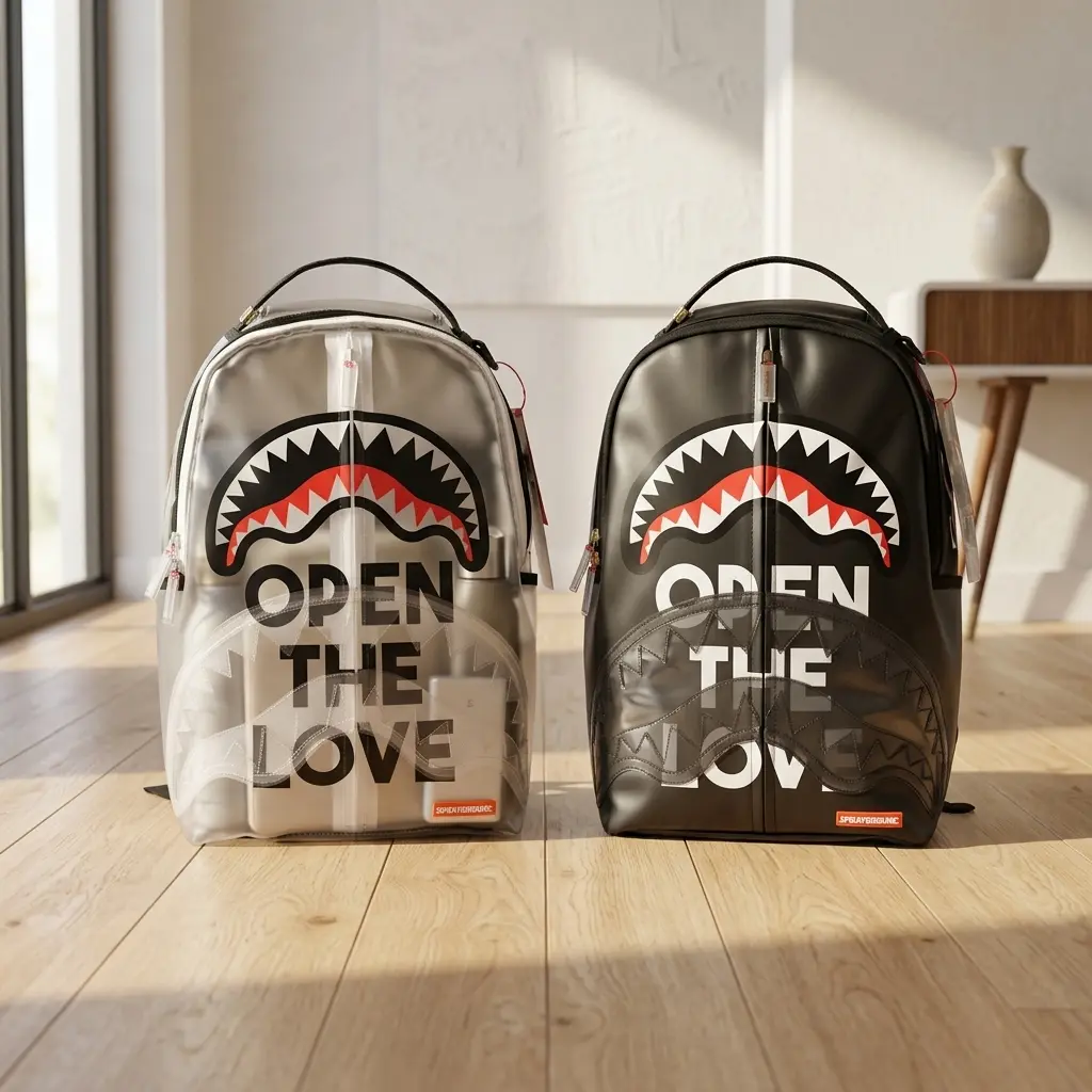 Transparent Shark Teeth Print Large-Capacity Street Style Backpack - Casual School & Travel Bag for Students backpack