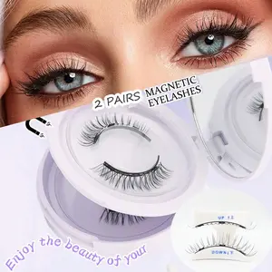 2 Pairs Reusable Magnetic False Eyelashes Set, Makeup, Waterproof Flawless Natural Look, Easy to Apply with Clips, Long-Lasting Secure Fit