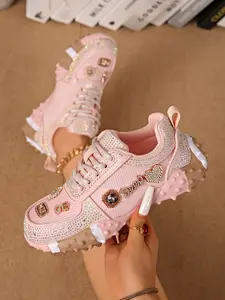 Sweet Cool Full Diamond New Street Casual Sports Shoes, Textile Upper, Rubber Sole, All Seasons, Less Than Ankle Height, Plain Style