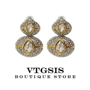 Luxe Two-Tone Drop Earrings: Teardrop Stone & Diamond Accents. Radiate High-End Glamour for Red Carpets & Couture Events. Be Unforgettable, Own Your Shine!