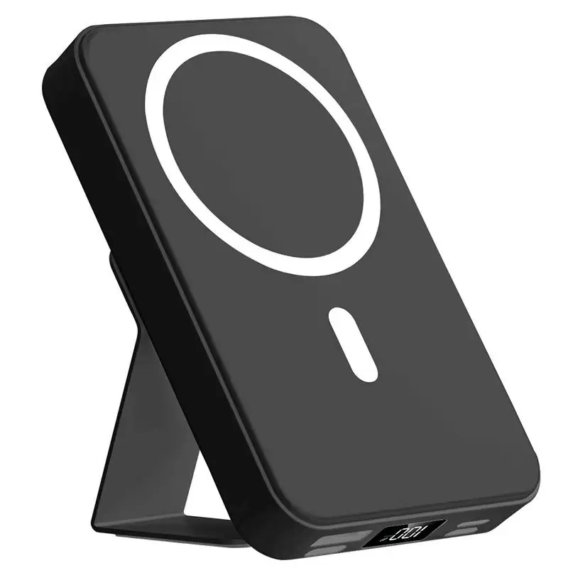10000mAh  Mini Magnetic Wireless Power Bank with Holder，magnetic phone mount portable chargers with Display and USB-C Cable for iPhone 16/15/14/13/12