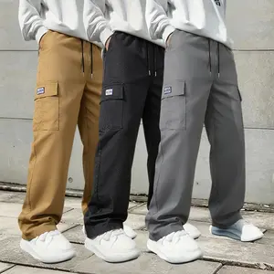 Men’s fashion cargo pants with multifunctional pockets, suitable for spring, summer, and autumn; drawstring waist; quick-dry fabric; ideal for outdoor wear.