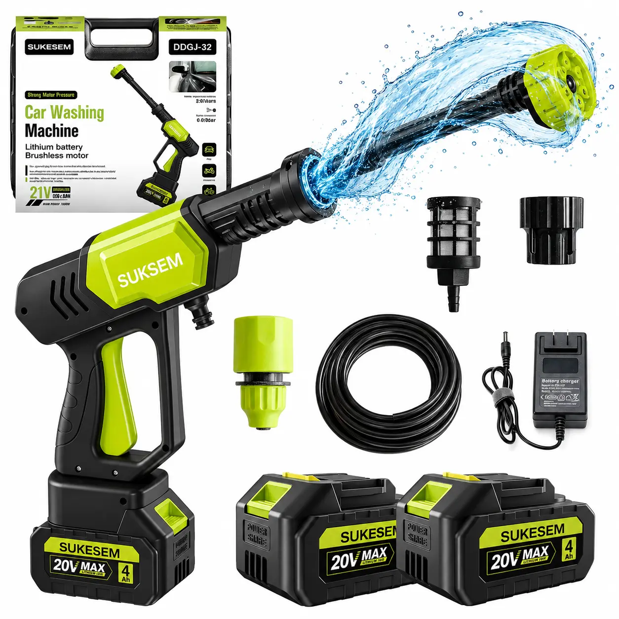 SUKESEM Wireless High-Pressure Cleaner, Portable Power Washer with Dual Batteries, Foam Cannon & Spray Nozzle, High Pressure Water Cleaner for Car Washing, Garden Watering and Outdoor Cleaning-Dealforyoudays