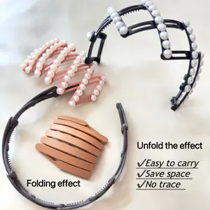 Buy 1 Get 3 FREE-Folding Telescopic Hairband - 4pcs Ultra-Light Hairpins with Pearl Decor Convenient to Carry Take Up Space Leave 2pcs pearls and 2pcs solid colors No Trace for Ladies Girls Children