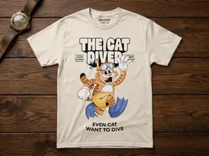 The Cat Diver Graphic T-Shirt – Funny Scuba Cat Tee, Cute Cartoon Animal Shirt Gildan Unisex T-shirt | G5000