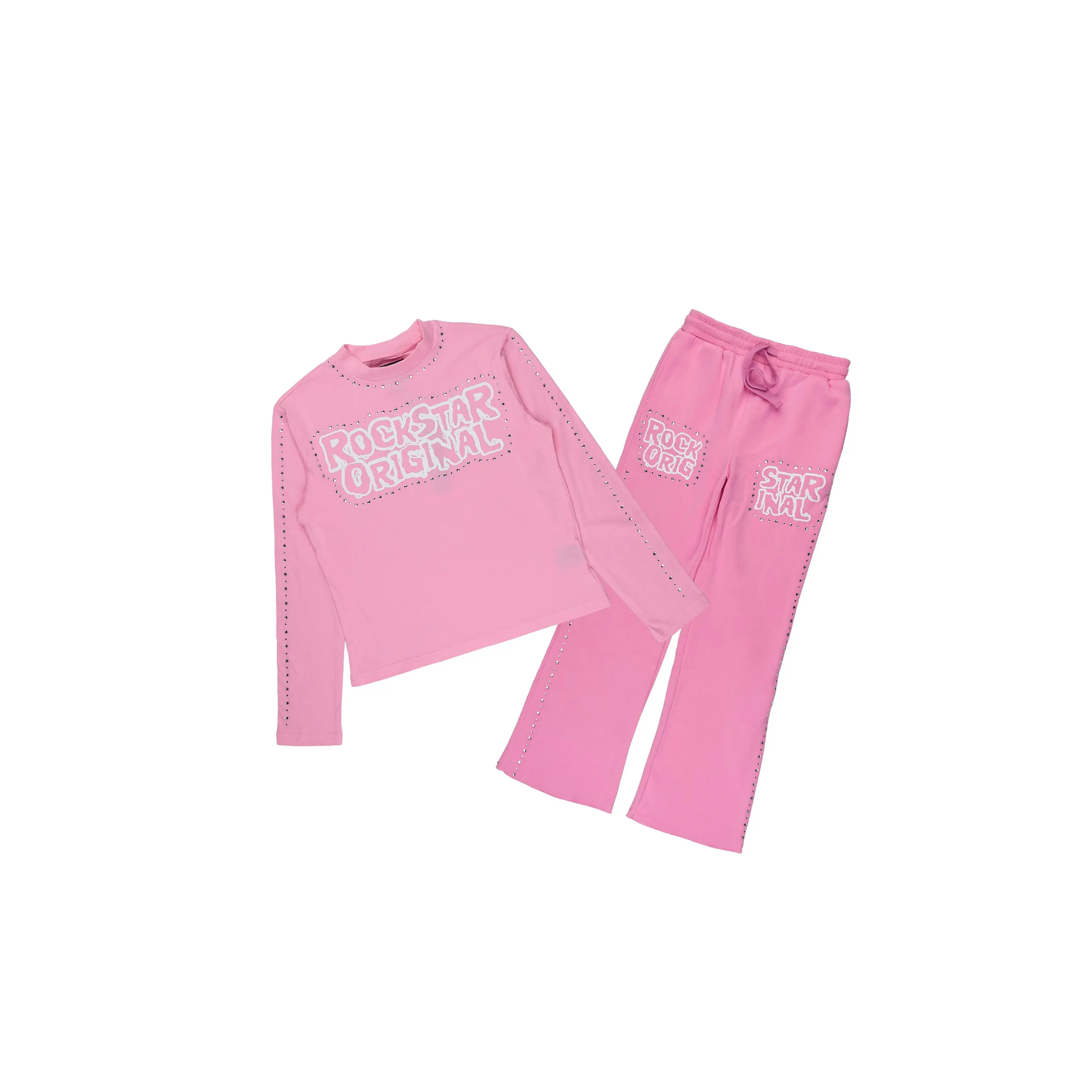 Girls Merca Bubblegum Rhinestone Long Sleeve Shirt Relaxed Track Set