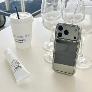 Fashion Exquisite Mirror Silver Border Glitter Rhinestone Decoration Shock Proof Phone Cover Case for iPhone 17 16 15 14 Pro Max