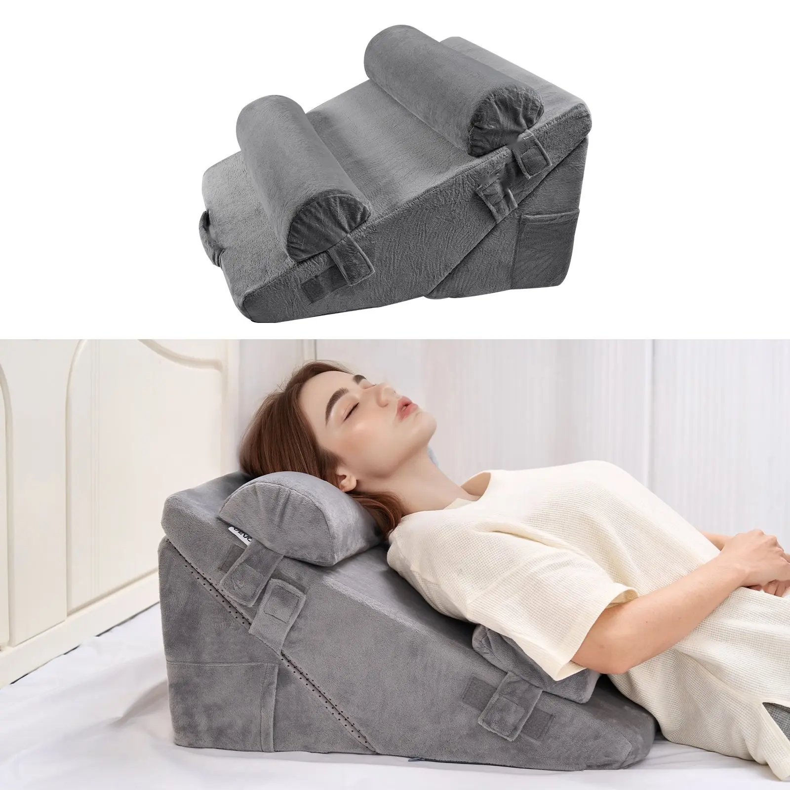 Orthopedic Bed Wedge Pillow Set - 4 Pieces Adjustable Elevation For Back, Leg And Neck Support, Comfortable Sleep GERD Relief, Posture Alignment, Anti Reflux Incline Cushions For Rest, Reading, Travel And Recovery