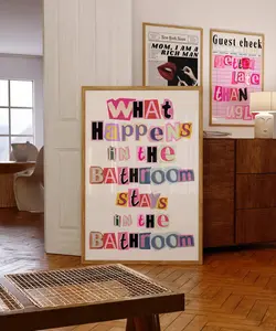 Funny 70s Bathroom Poster – Funky Girly Wall Art for Preppy Apartments, Dorms & Dopamine Decor