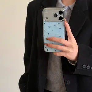 Light Blue Line Star Case for Apple iPhone 17 Pro Max, Creative Fashion Phone Cover, Stylish Protective Case for iPhone 16 15 14 Pro Max