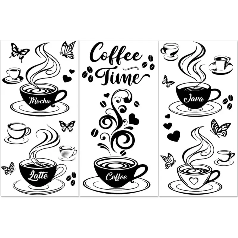 3 Sheets Coffee Cup Rub on Transfers Black Coffee Latte Rub on Decals 6" X 12" Waterproof Retro Mocha Java Furniture Transfer Decals for Wood Dressers Drawer Decorative Transfer Stickers