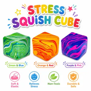 Marble Swirl Cube Squishy Fidget Toy, Transparent  Stress Relief Squeeze Cube for Kids & Adults Swirl Stress Squish Cube, Soft Elastic  Fidget Squeeze Toy in Orange, Purple, Green