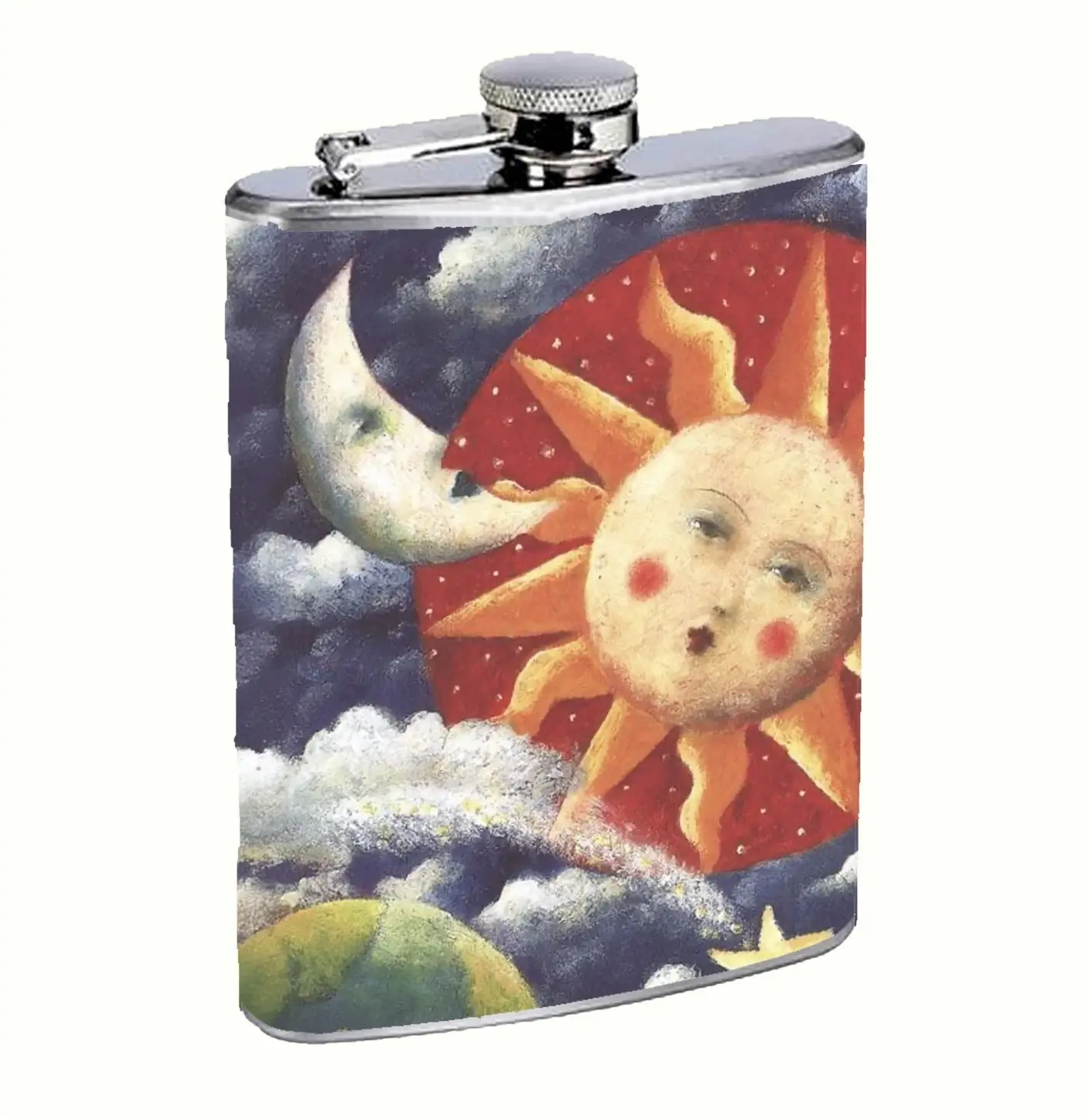 Celestial Whimsy Sun and Moon 8oz Stainless Steel Flask