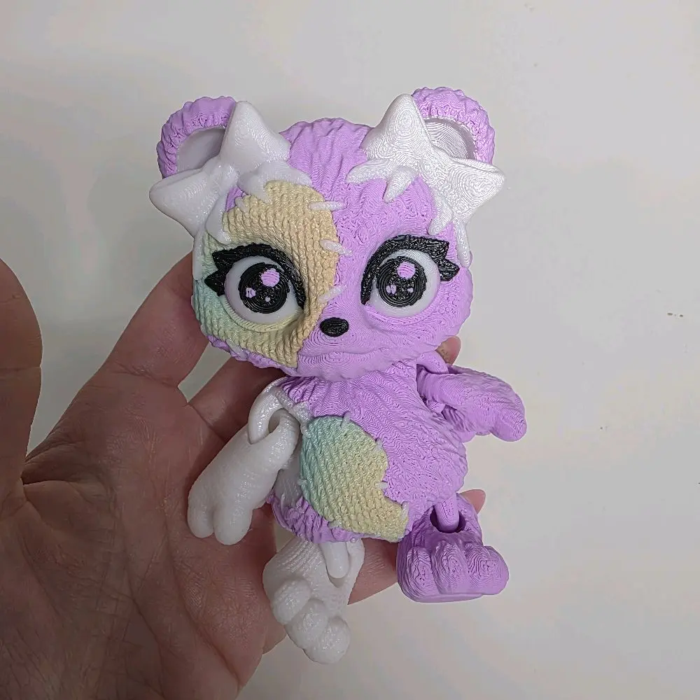 3D Printed Purple Patch Bear Collectible Figure - Cute Bows, Vibrant Rainbow Patches, Adorable Collectible Figurine