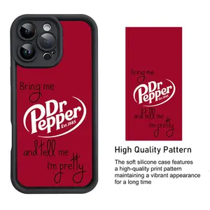 Dr Pepper Pattern Aesthetic Casing For iphone 16 15 14 13 12 11 X XS PRO PLUS MAX 2020 2022 Black Soft Silicone TPU Luxury high-quality Black Girly lover gift Gift Hand Shockproof Full Protection Anti-Drop Phone Cases Shell Cover