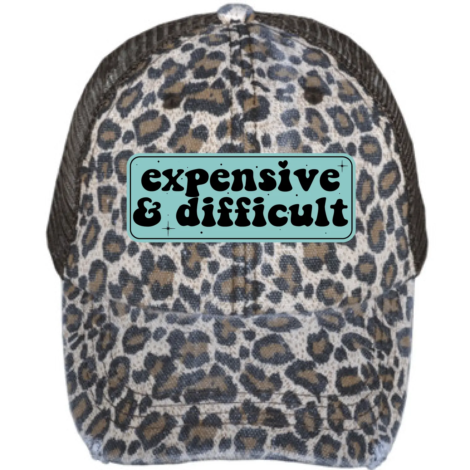 Expensive and Difficult Hat, Leopard Ponytail Trucker Hat, Bougie Funny Hat for Women, Sassy Patch Cap, Messy Bun Hat, High Maintenance Hat