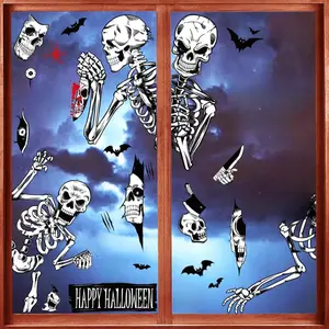 Halloween Window Stickers, 8 Sheets Halloween Skeleton Window Clings Decals for Party Decorations, Scary Hallowmas Stickers Glass Window Home Decor for Indoor Outdoor Party Supplies