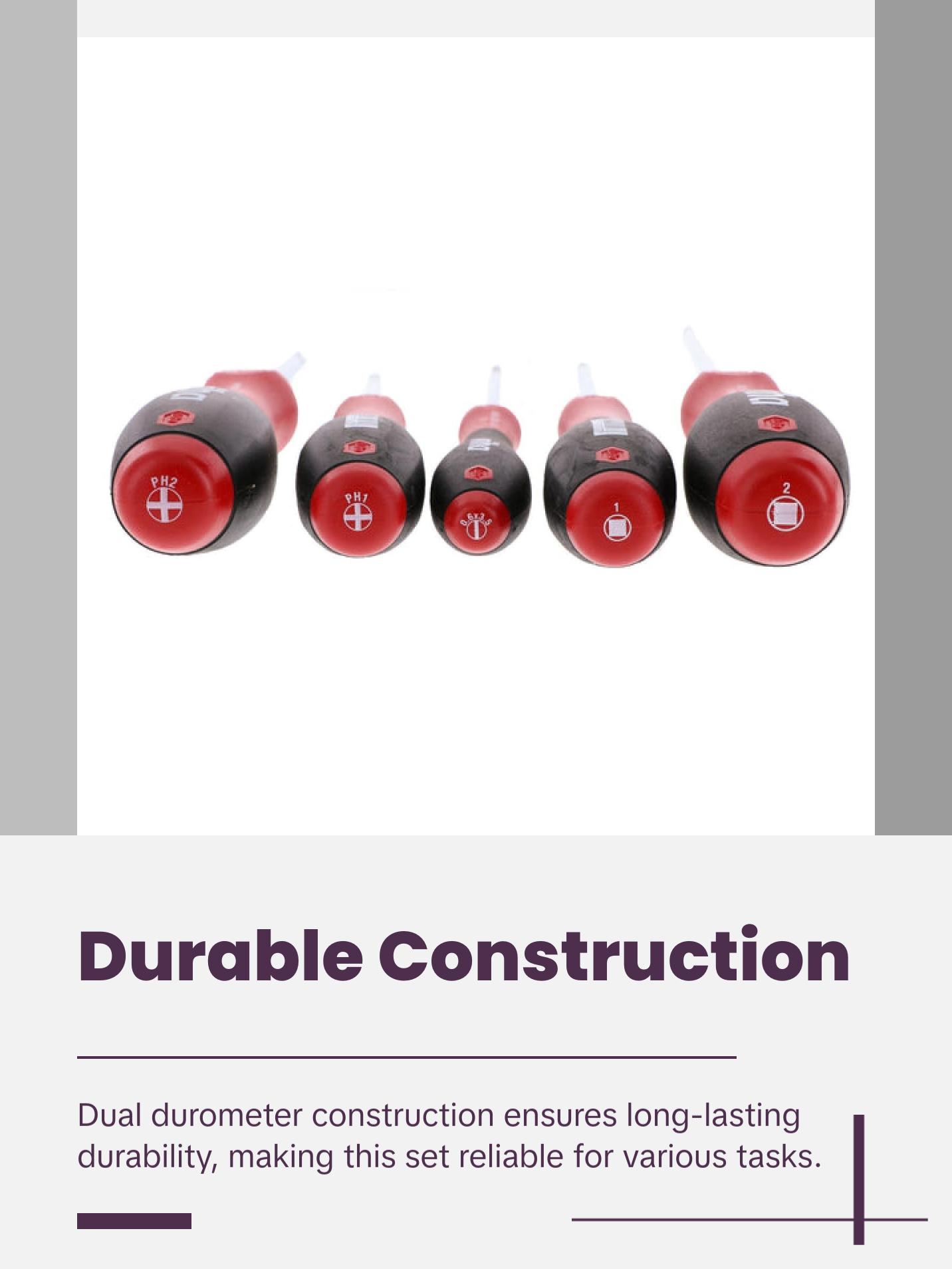 Wiha Tools 30286 5 Piece SoftFinish Slotted and Phillips and Square Screwdriver Set