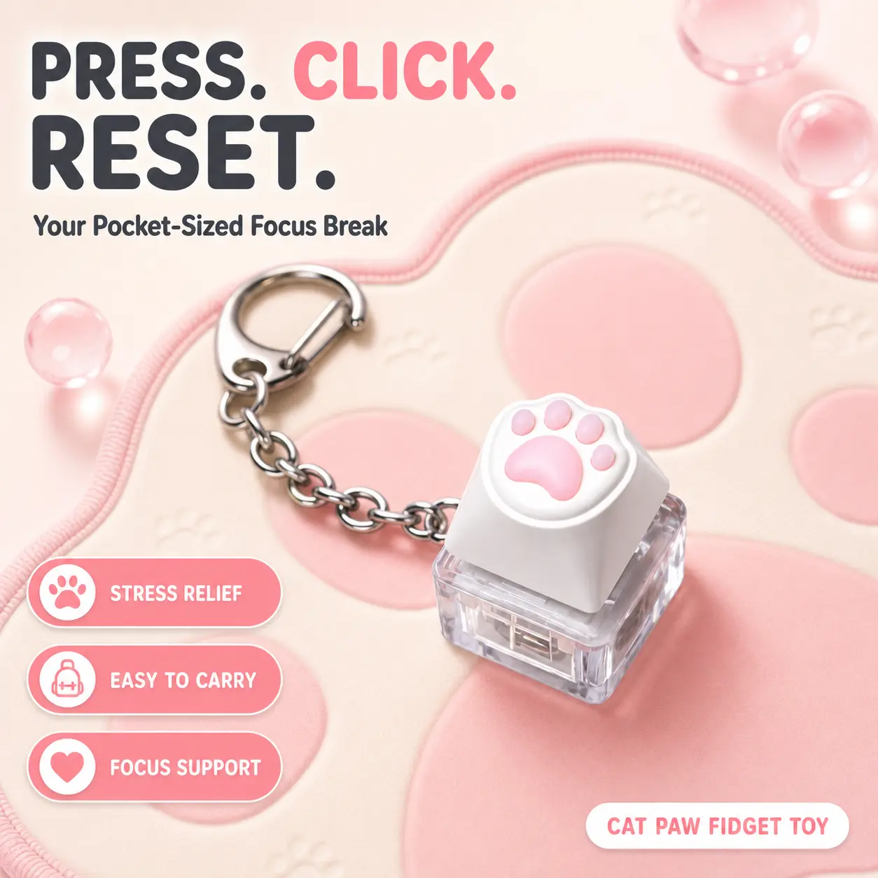 Relieving stress cat paw toy mechanical keyboard, with LED lights on cat paw crystal keycaps, transparent design, keyboard keychain, multi-functional useina Halloween gifts Halloween decorations Fidget Spinner Fidget Stones
