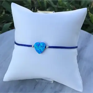 Macrame Style Blue Opal Heart Bracelet