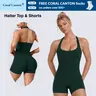 Coral Canton Seamless Halter Top & Sports Shorts Set SohoChic
