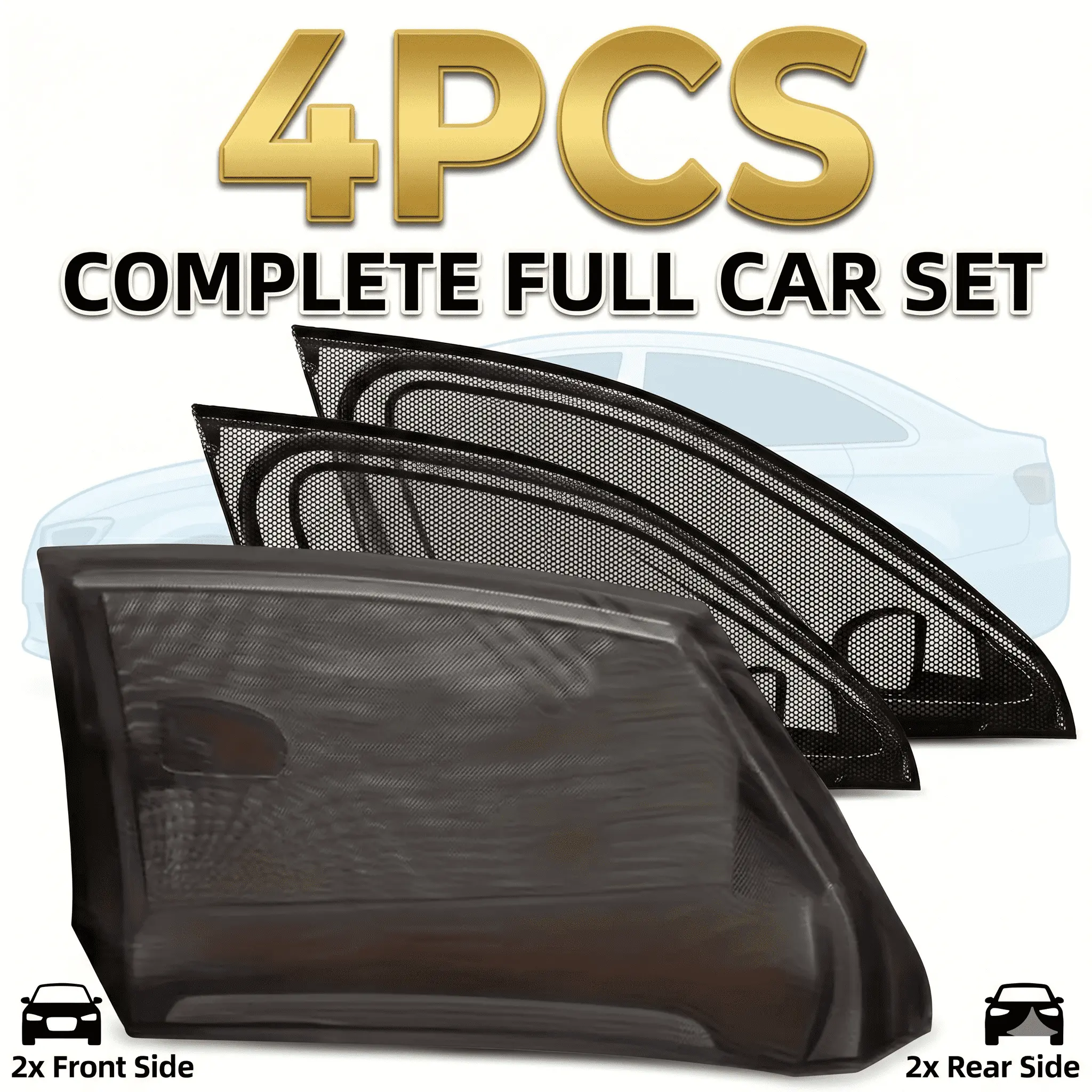 4 PCS SUV-Fit Car Window Mosquito Net - Breathable Bug Screen, Sun Shade with Privacy Protection, Sports & Outdoor Camping Shelter Accessory (Ideal for Camping, Car Naps)