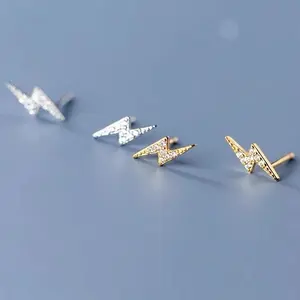 s925 sterling silver Tiny Lightning Stud Earrings，Minimalist Simple Unique Earrings for galentine‘s party valentine’s day gift，fashion zirconia earrings，anniversary holiday jewelry，gift for women
