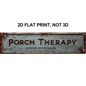 Metal Porch Therapy Sign 4x16 In Vintage Metal Wall Art Plaque for Home Decor Bathroom Kitchen and Gothic Style Wall Decorations