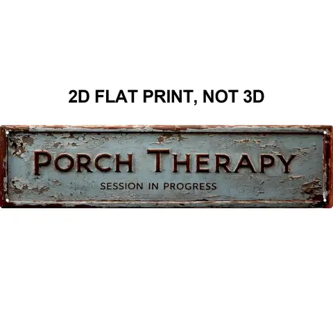 Metal Porch Therapy Sign 4x16 In Vintage Metal Wall Art Plaque for Home Decor Bathroom Kitchen and Gothic Style Wall Decorations