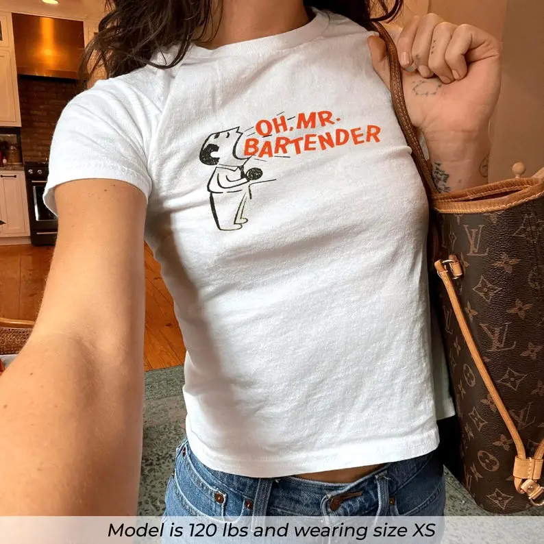 Bar Baby Tee Coquette Cocktail Graphic Shirt Vintage Y2K Bartender Aesthetic Fitted Top Pinterest Style Tee