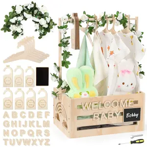 PIOK&GO Wooden Shower Crate Closet With Hangers  Letters Dividers - Easy Assembly Basket for Gifts Parents