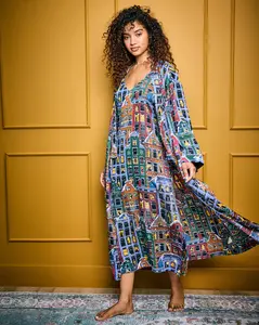 Manhattan Christmas - Eco Satin Joni Robe - Cozy Brownstone