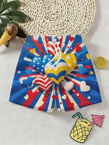 Boys Blue 3D Heart Balloon Shorts, Summer Fashion Outdoor Sports Beach Pants, Breathable Comfortable Kids Pants, Birthday Gift