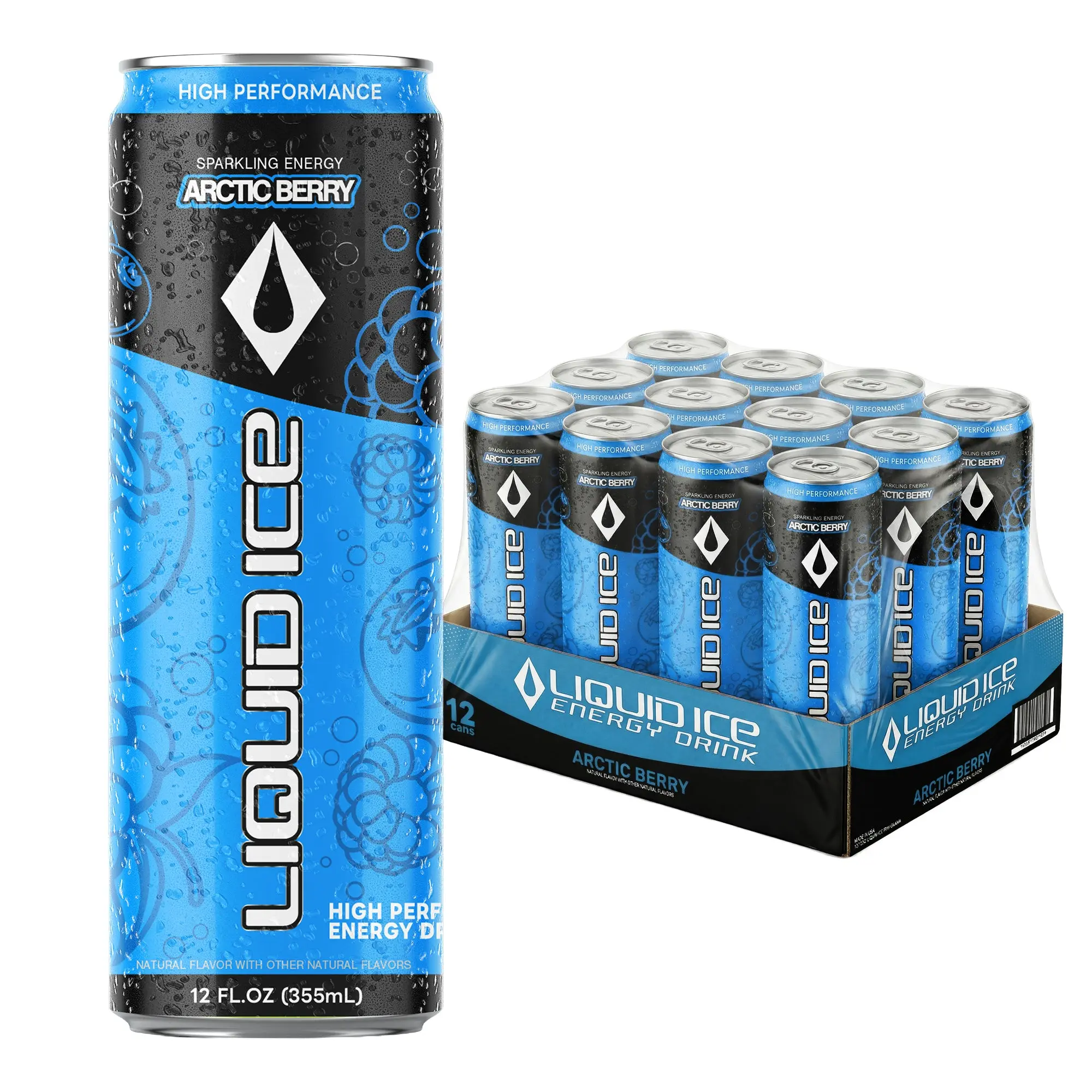 Liquid Ice Energy Drink - Limited Edition Arctic Berry, High Performance, Natural Caffeine, Taurine, 120mg Caffeine, L- Theanine, Antioxidant Support, Clean Focused Energy with Green Tea Extract, COQ10, 12 Fl Oz (Pack of 12)