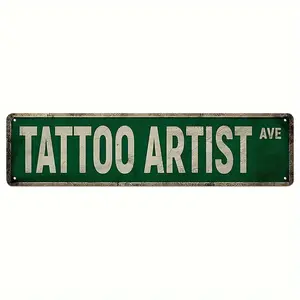 1pc Retro Tattoo Artist Metal Tin Sign - Vintage Green Distressed Wall Decor for Home, Garden, or Studio - 4"x16" Funny Gift for Tattoo Artists, Tattoo Decor