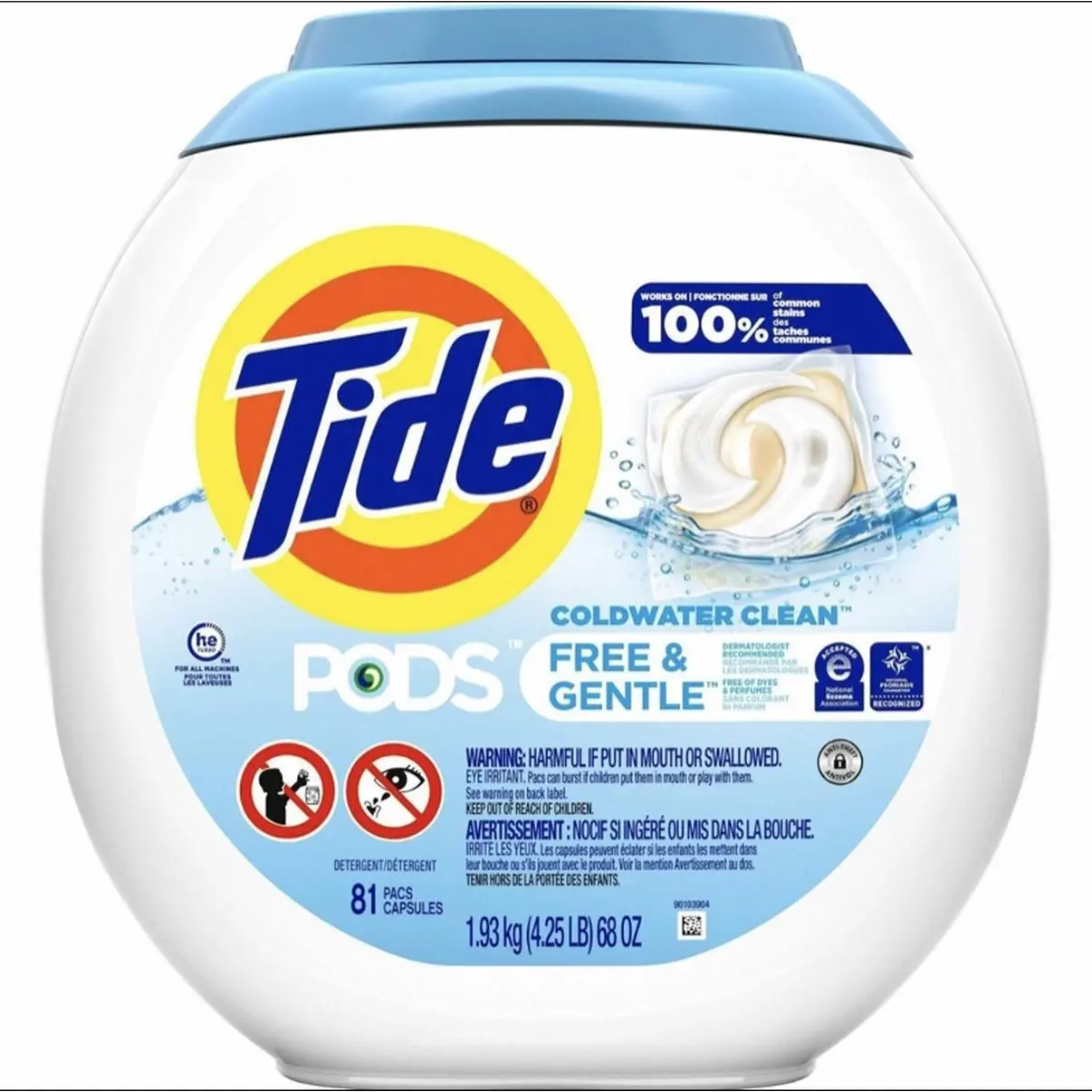 Tide PODS Free & Gentle Coldwater Clean Laundry Detergent Pacs 81 Count for Gentle Washing
