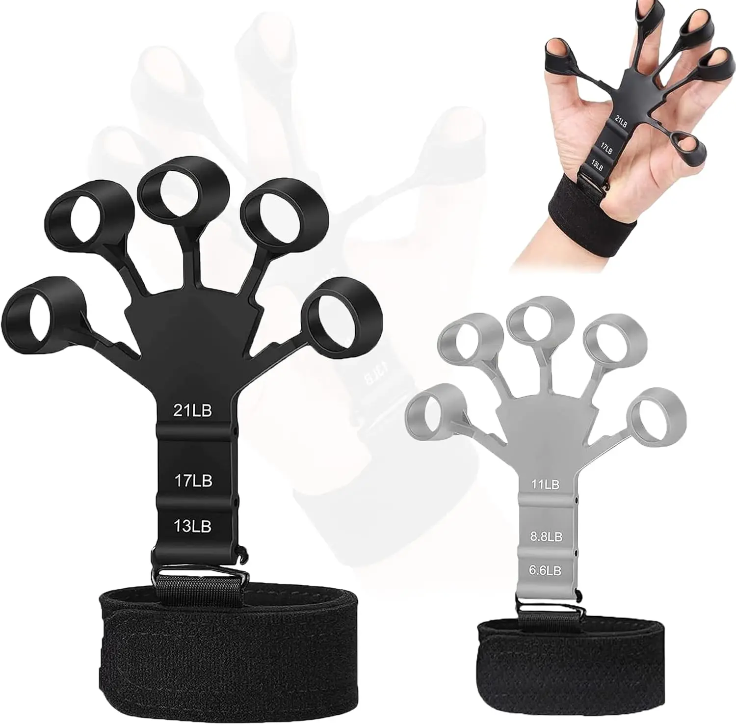 The Gripster Wrist Exerciser Strengthener Finger Extension Exerciser Finger Resistance Bands for Fingers Hands Wrists & Forearms Enhance Hand Power Relieve Pain Black Grey