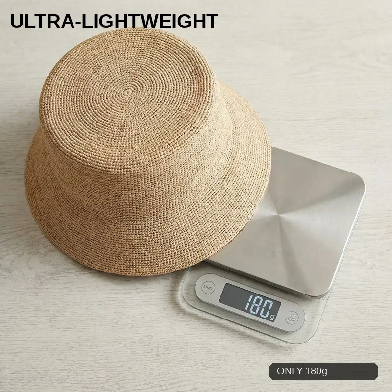 Hand-Woven Palm Leaf Wide-Brimmed Hat, Breathable Multifunctional Raffia Bucket Hat, Summer Sun Protection Accessory Daily Casual Everyday Wear