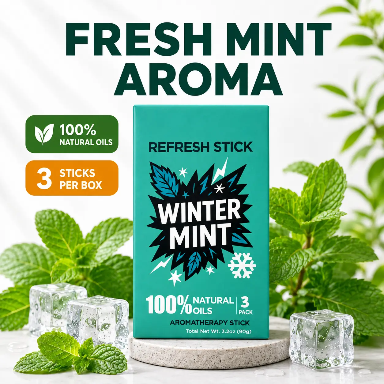 Refreshing Aromatherapy 3 Sticks per Box, Refreshing Cooling Sensation I Portable for Daily Use Natural