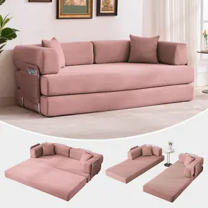 Garvee 5-in-1 Convertible Corduroy Sofa Bed - 78.8" Modular Folding Sleeper Couch with Sturdy Frame and Pillow - Multi-Functional Futon Ideal for Living Room, Bedroom, Small Spaces, and Guests